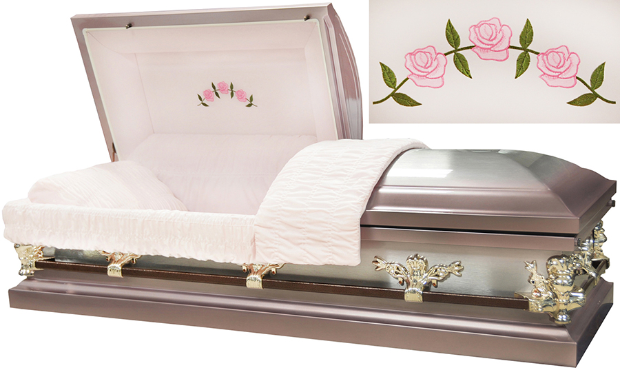 8046 - Silver Rose W/ Natural Brush Three Roses/ Light Pink Velvet