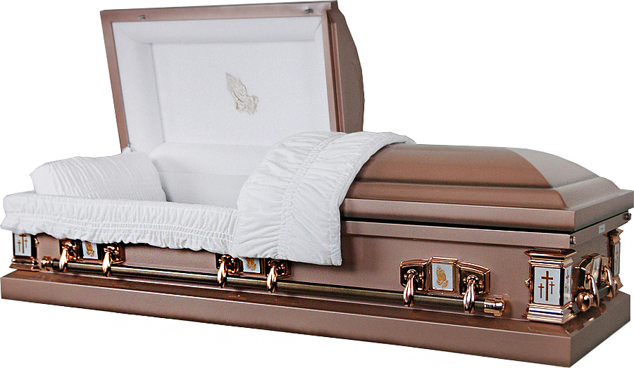 8102 - Praying Hands Casket 18ga Mid Bronze Shaded Finish - White Velvet