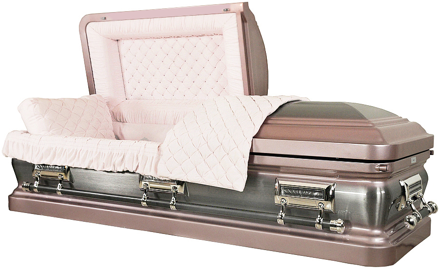 8104 - 18 Gauge Steel CasketSilver Rose - Brushed - Pink Velvet - Silver Hardware