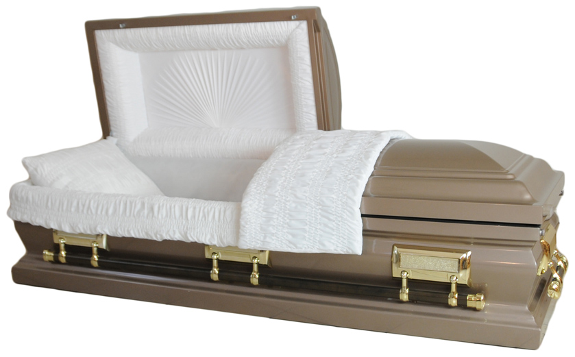8158 - 18 Gauge Steel Casket Bronze Finish White Crepe Interior