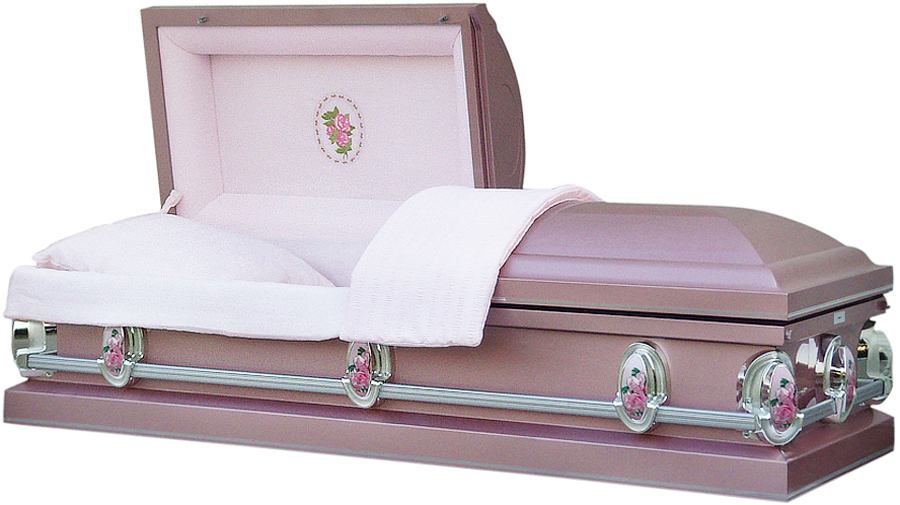 8165 - Three Roses Casket 18gaOrchid Finish / Light Pink Velvet