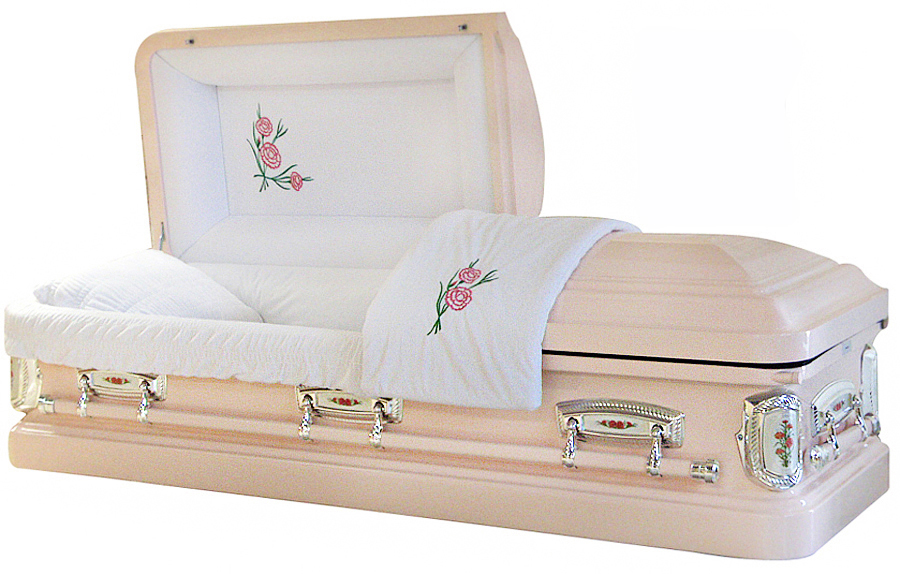 8190 - Carnation CasketLight Pink finish, White Velvet