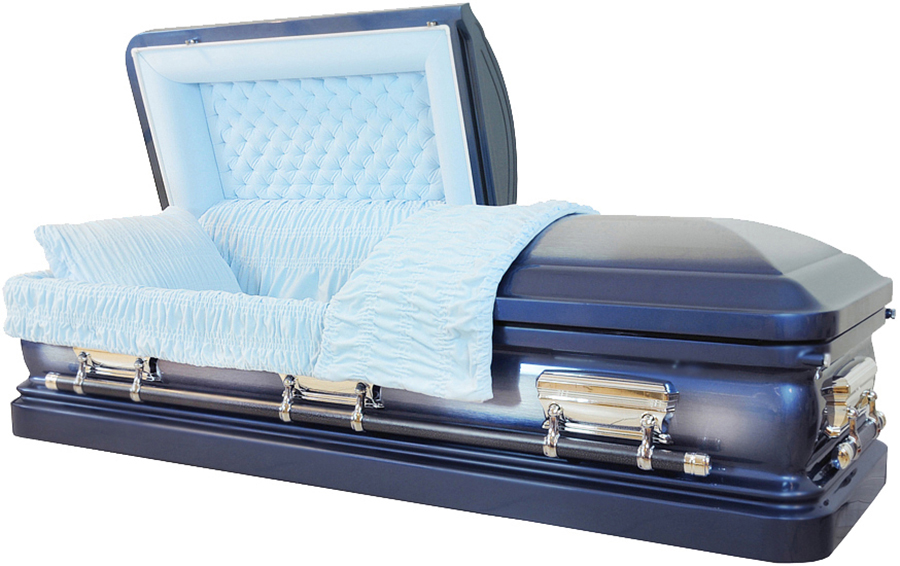 8202 - 18 Gauge Steel CasketMedium Blue Metallic Casket with Light Blue Velvet
