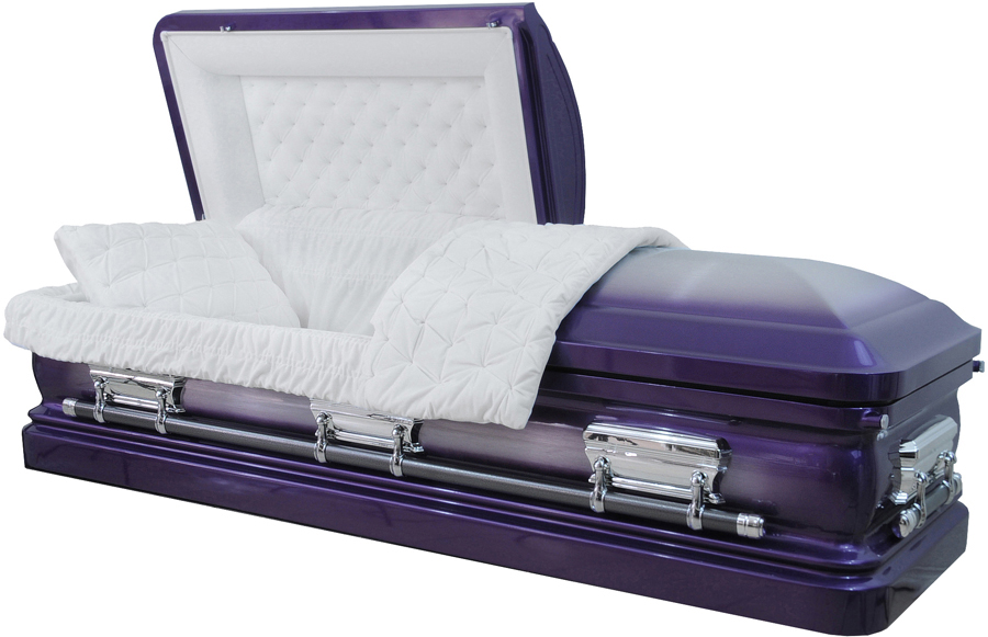 8205 - 18 Gauge Steel CasketPurple Casket - Natural Brush - White Velvet