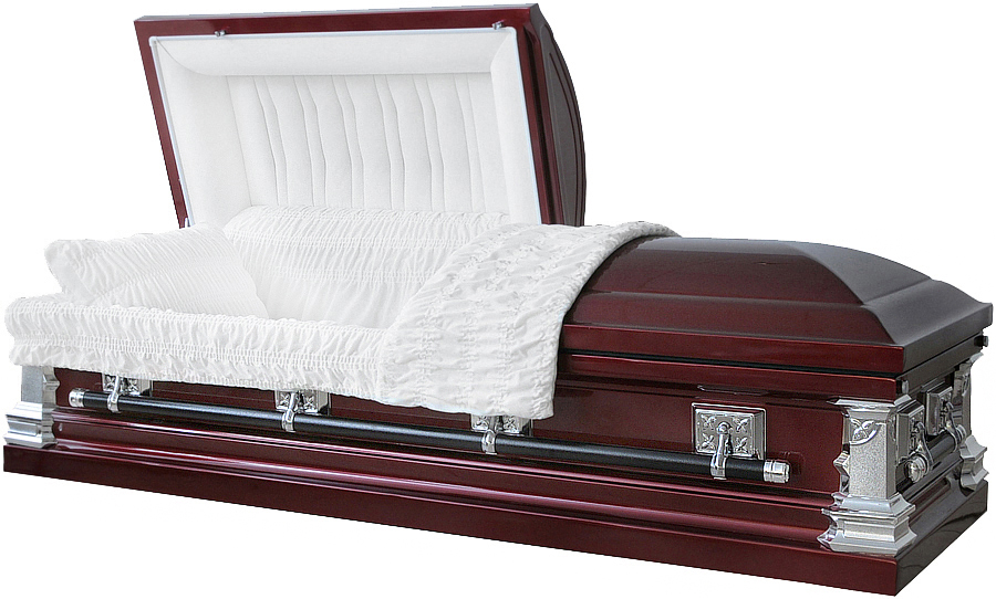 8206 - Burgundy Casket 18gaDark Red Casket - White Velvet