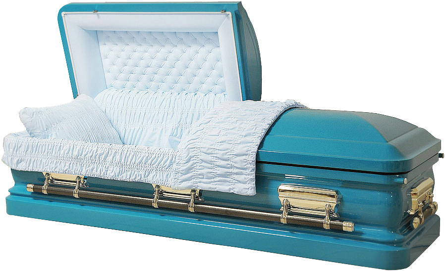 8212 - 18 Gauge Steel CasketTurquoise Casket, Actually Is White Velvet