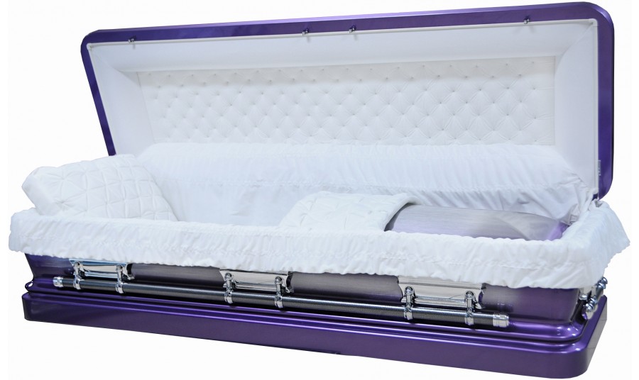 8248-FC - Full Couch w/Foot PanelPurple Casket - Natural BrushWhite Velvet