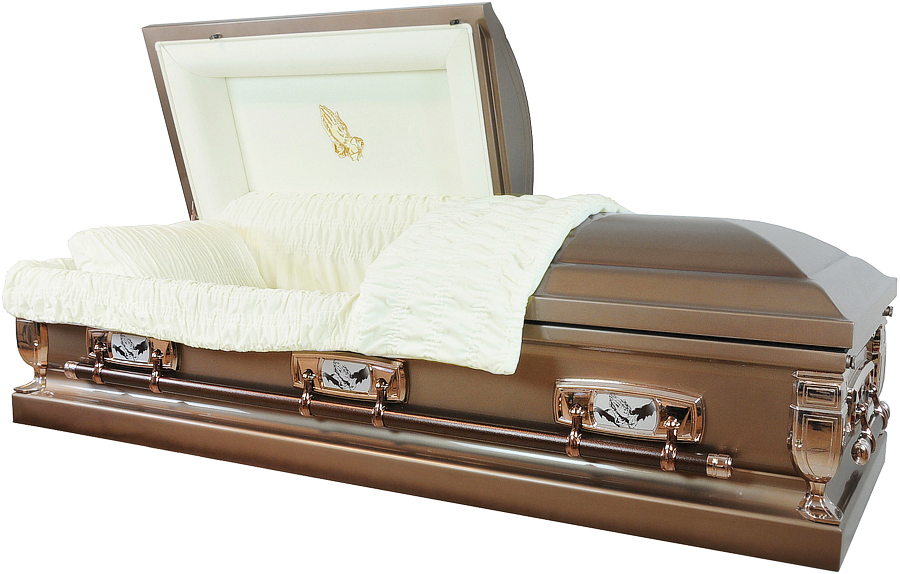 8255 - Praying Hands Casket 18gaAlmond Velvet Interior, Bronze Color