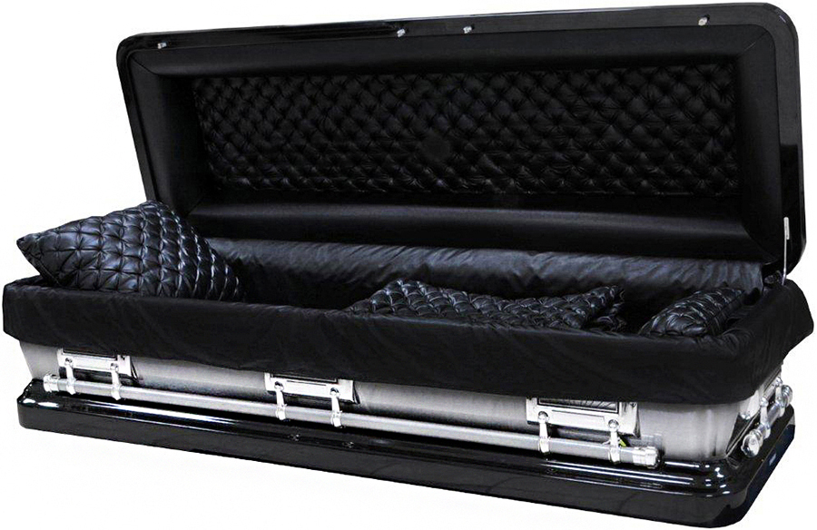 8258a-FC - Full Couch 18gaBlack w/ Silver Brush, Black Leather Look, Silver Hardwar