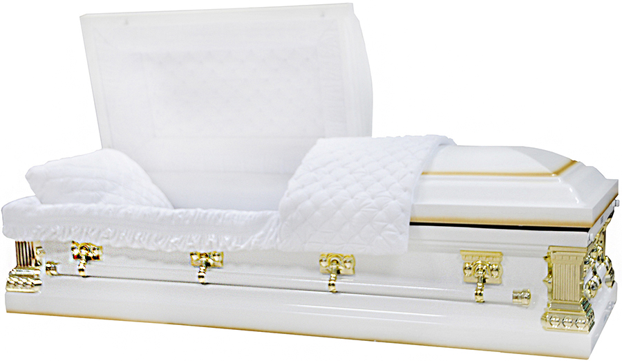 8266 - White finish W/ Gold Accent Quilted Velvet - Gold Hardware