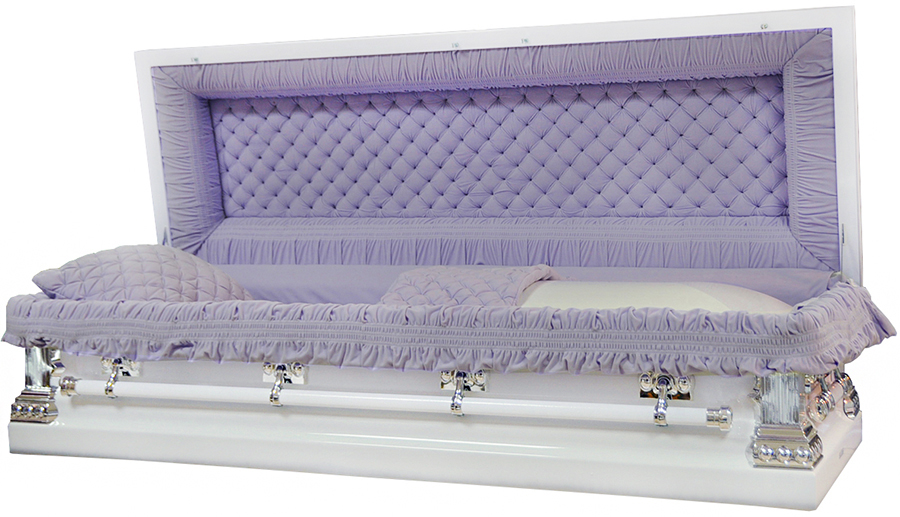 8270-FCB -18g - Lavender Velvet, White Casket, Full Couch Silver Hardware