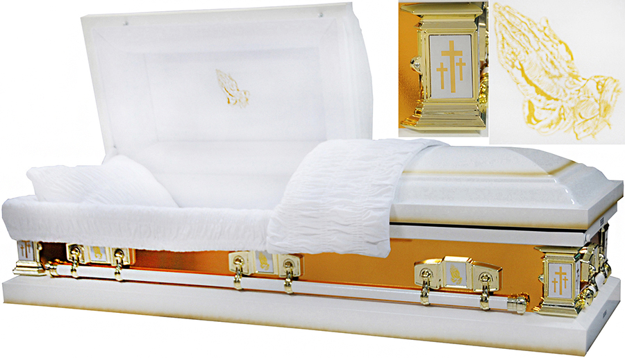 8271 - Praying Hands Casket 18gaWhite w/ Gold Mirror SidesWhite Velvet