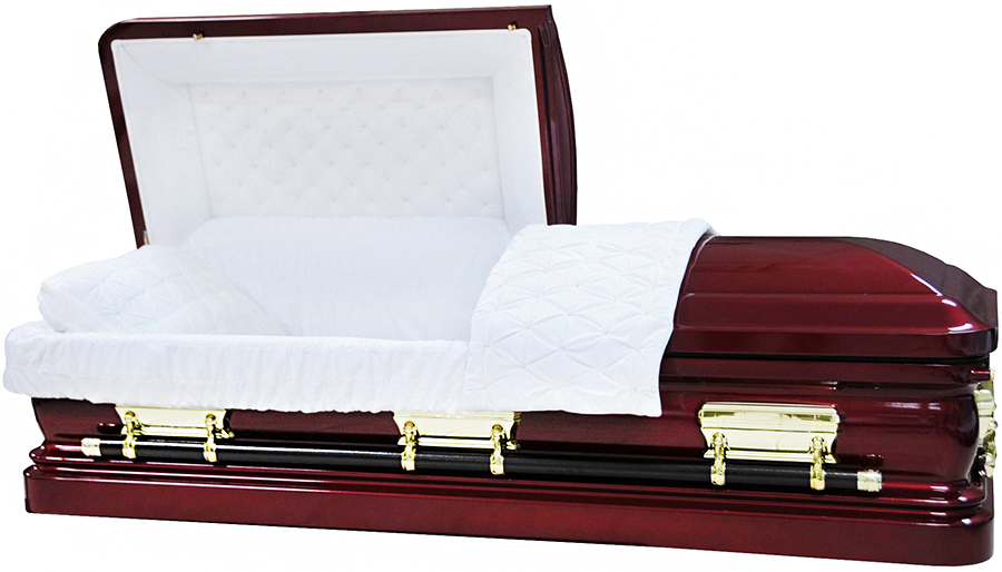 8282 - 18 Gauge Steel CasketBurgundy finish - Quilted Velvet - Gold Hardware