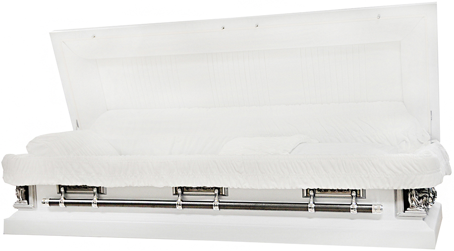8284a-FC=8556 - 18ga Pieta Casket Last Supper - White Finish - White Velvet - Silver Hard