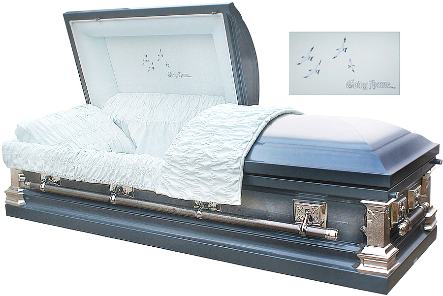 8295 - Going Home Casket 18ga Light Blue Velvet, 4 Doves