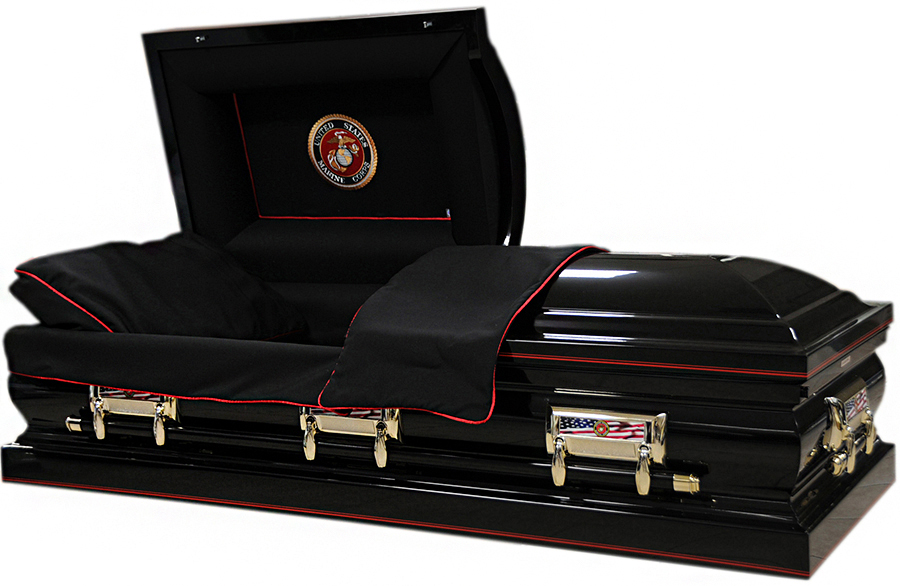 8310X-33 - Oversize U.S. Marines Casket,Black Shell, Red Piping, Black Interior,32" inside