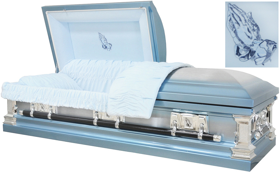 8324 - 18 ga Light Blue w/Silver Accents, Brushed, Light Blue Velvet, Silver Hardware