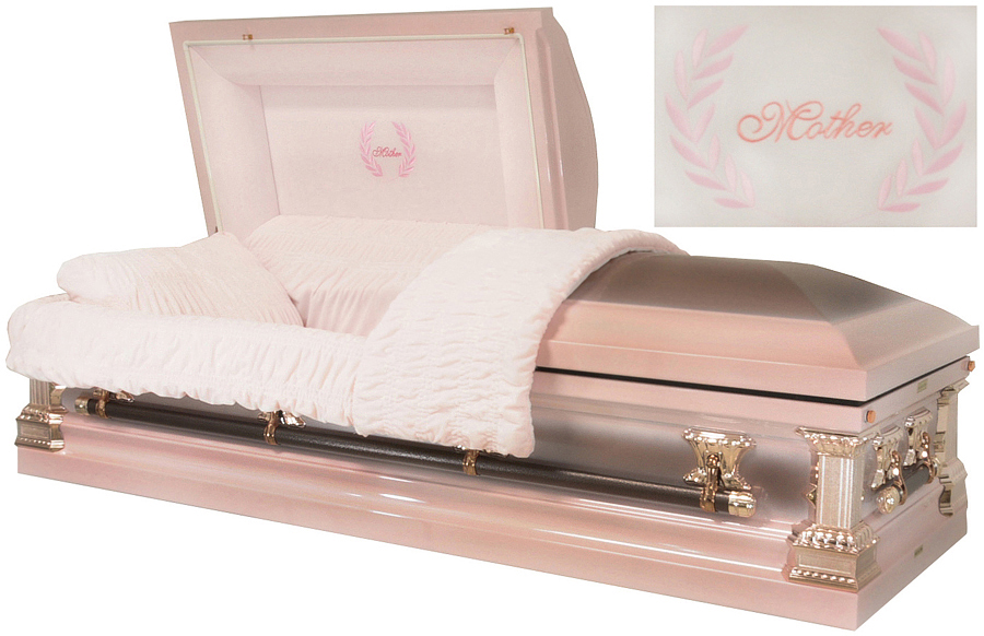 8335=8367 - Mother Casket 18gaPink with Lilac Metallic, Pink Velvet, Rose Tan Hardware