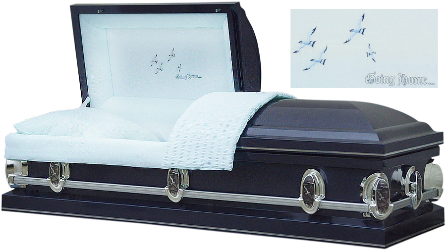 8348 - Going Home Casket 18ga Dark Midnight Blue, Lt Blue Velvet