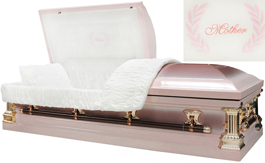 8349 - Mother Casket 18gaPink w/ Lavender Brush, White Velvet, Gold Hardware