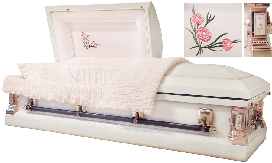 8373 - White Carnation CasketWhite w/ Light Pink AccentsLight Pink Velvet