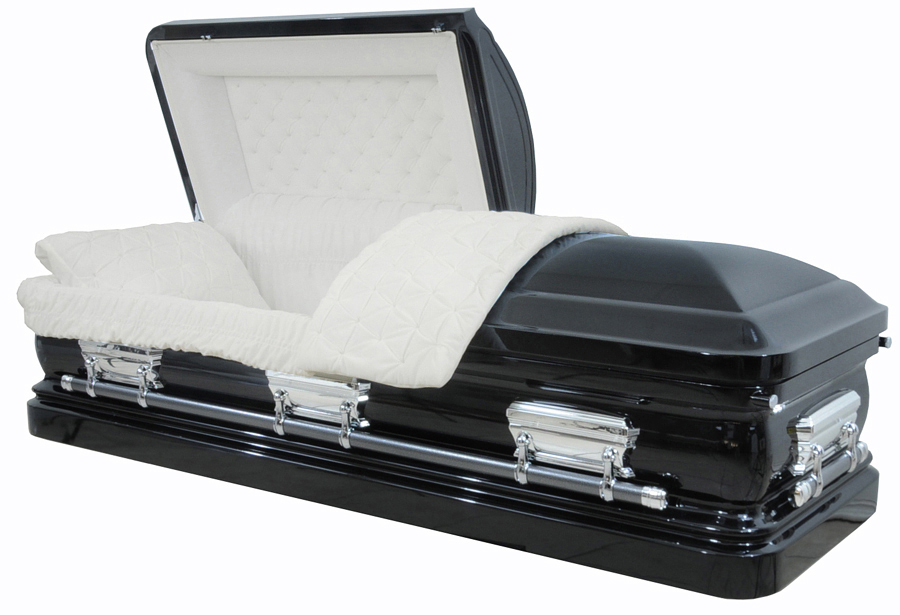 8380 - Black Casket, 18gaWhite Velvet, Silver Hardware