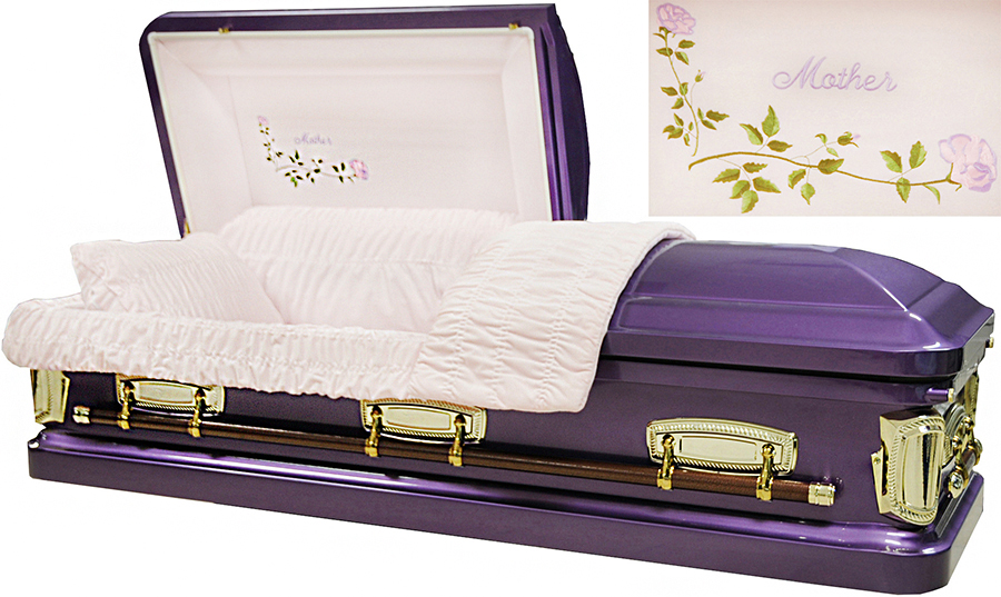 8388-A - Purple 18ga Mother Casket w/ Pink Velvet, and Gold Hardware