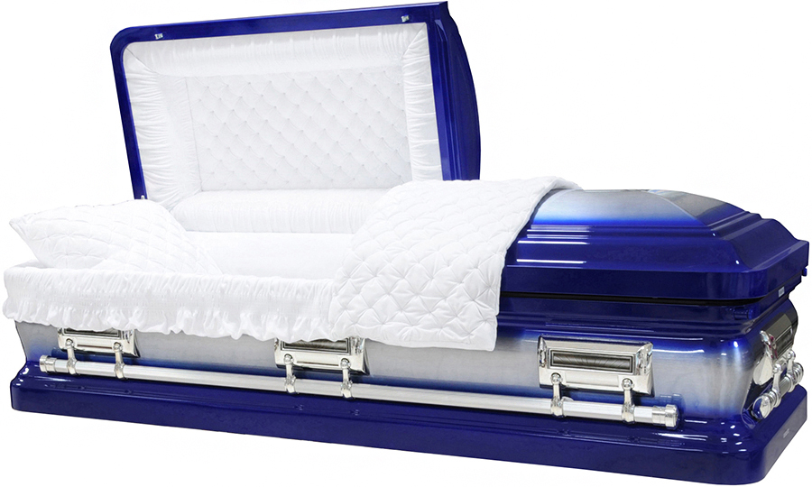 8403 -18g Royal Blue Casket W/ Natural BrushWhite Velvet Interior, Silver Hardware