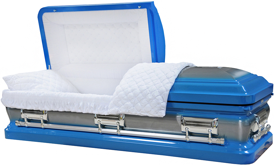 8406 - 18ga Light Blue Casket W/ Natural BrushWhite Velvet Interior, Silver Hardware