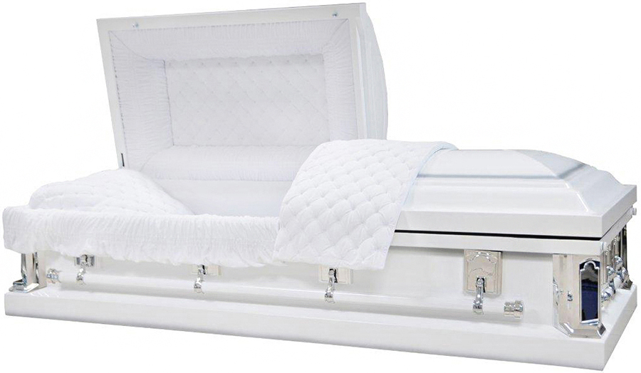 8415a-18ga White Casket W/ Silver AccentWhite Velvet, Silver Hardware