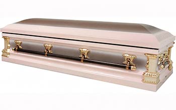 8432-FC- Full Couch w/Foot Panel 18gaMother Casket, Light Pink Velvet, blanket