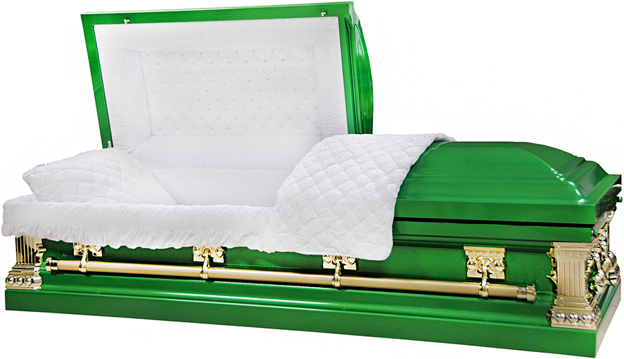 8441-18ga Grass Green CasketWhite Velvet, Gold Hardware