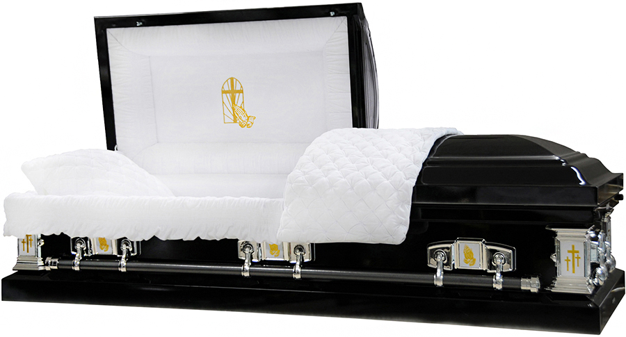 8456 -Black Praying Hands Casket 18gaWhite Velvet