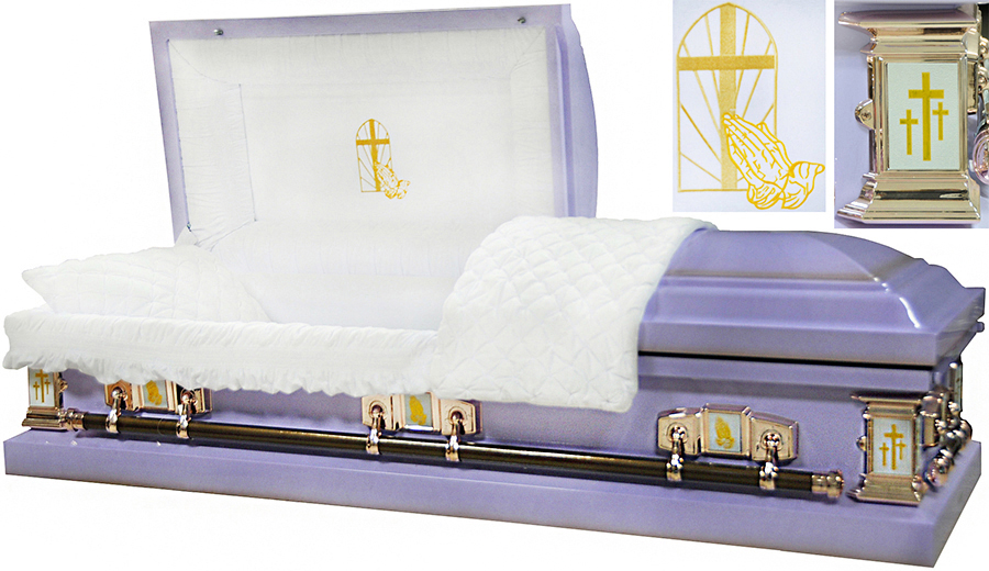 8457 -Light Purple Praying Hands Casket 18gaWhite Velvet