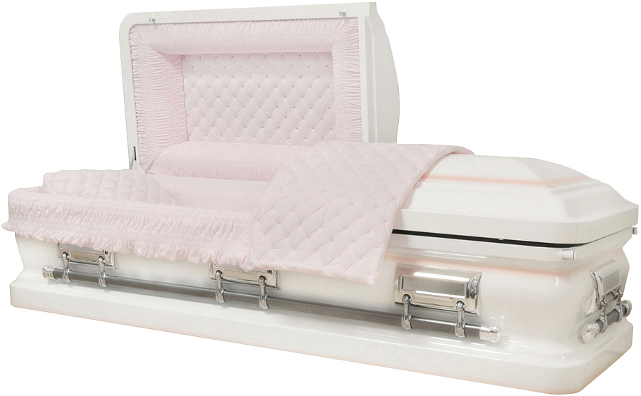8467 - 18 Gauge Steel CasketWhite finish w/ Pink Accents - Lt Pink Velvet - Silver Hardware