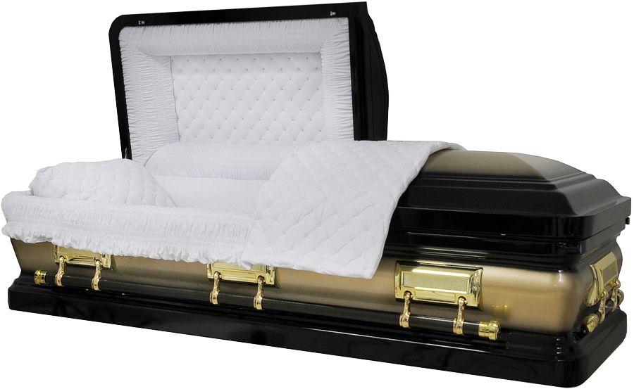 8476 - 18 Gauge Steel CasketBlack / Gold Two Tone, White Velvet