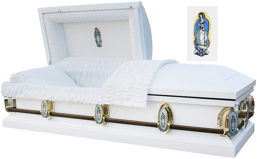 8550 - White w/ Gold Shaded Finish 18 gaWhite Velvet - Lady of Guadalupe