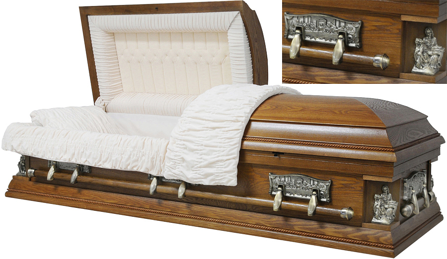 8671 - Oak Wood Veneer CasketAlmond Velvet Interior