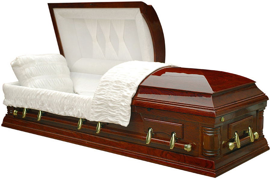 8687 - African Padauk Veneer CasketWhite Velvet Interior - Panel Size A