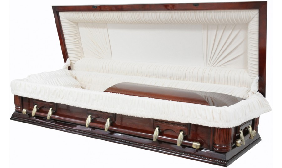 8716=8723-FC Full CouchFoot PanelSolid Poplar CasketAlmond Velvet Interior