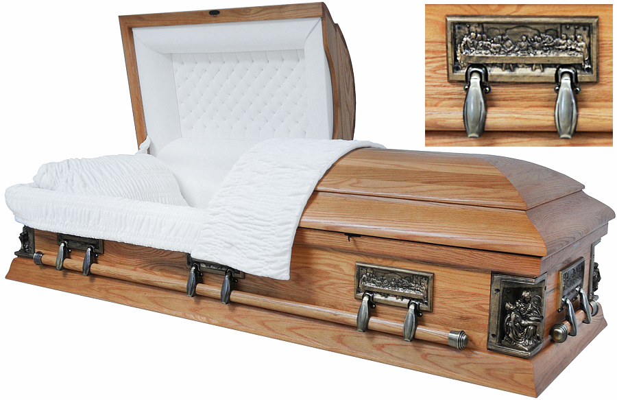 8761 - Solid Oak Casket Almond Velvet Interior