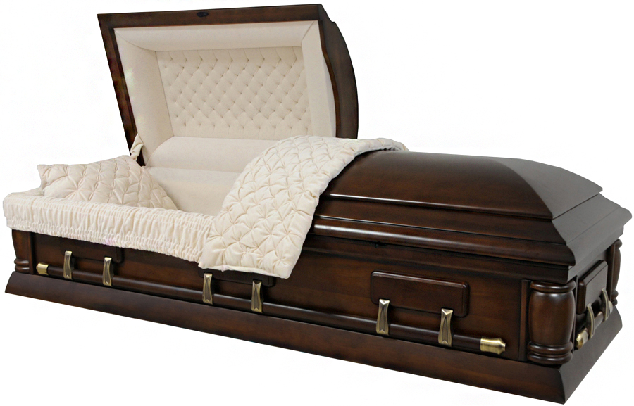 8766 - Solid Walnut CasketQuilted Almond Velvet, No Shine Brass Hardware