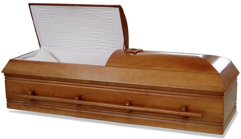 8803-1 - Solid Poplar Jewish CasketWhite Velvet InteriorInside 20.25, Out 26.25 Exact