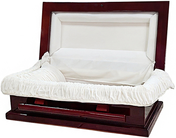 8810-24" Full Couch WoodChild Casket,Red BrownHigh Gloss,Cream VelvetInside 24" L