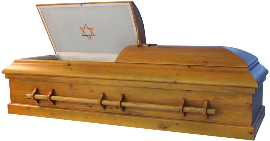8811 - Solid Poplar Jewish Casket White Crepe Interior, Optional StarOnly 20.5 Inches Insid