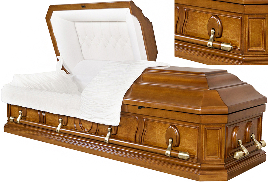 8818 - Solid Mahogany CasketWhite Velvet Interior, Medium Gloss