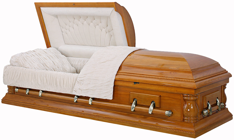 8838 - Solid Oak CasketCream Velvet Interior, High Gloss