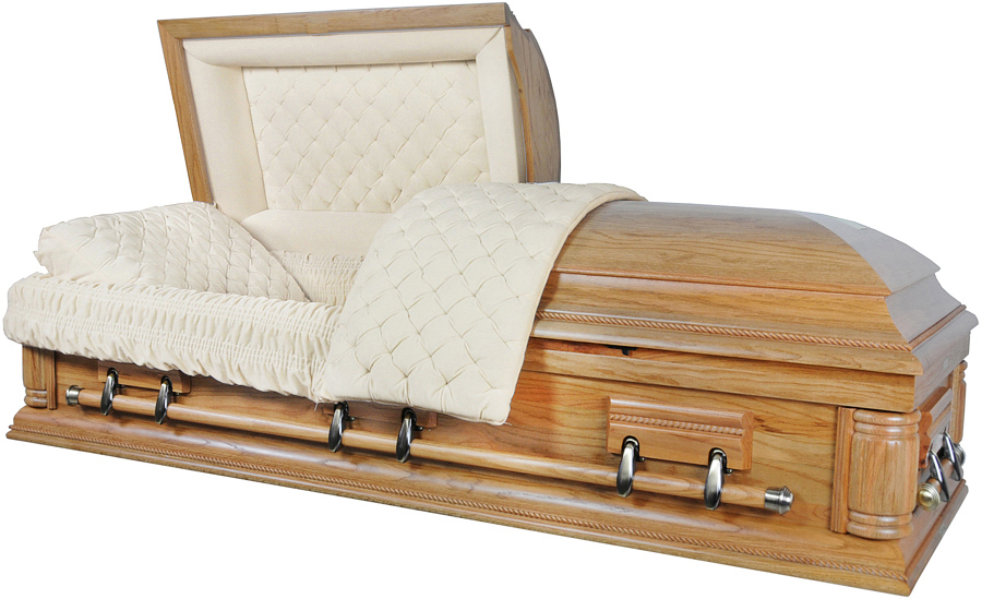 8845 - Solid Oak CasketLight Almond Velvet Interior