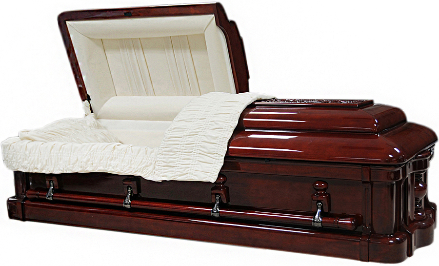 8867a - Solid Mahogany CasketCream Velvet Interior, Medium Gloss