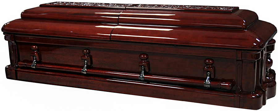 8867b - Solid Mahogany CasketCream Velvet Interior, Medium Gloss